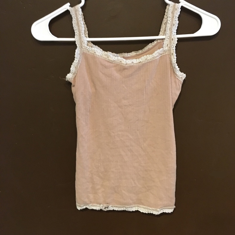Small Tan Ribbed tank top w/ lace straps